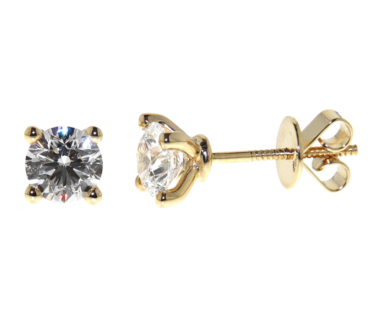 Yellow Gold Diamond Studs | 2 CT