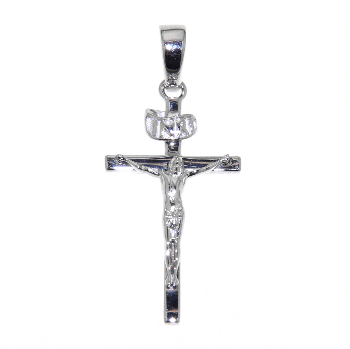 White Gold Crucifix Pendant - 2.5cm